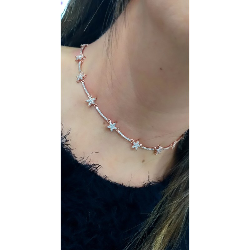 YILDIZLI CHOKER KOLYE ROSE RENK 